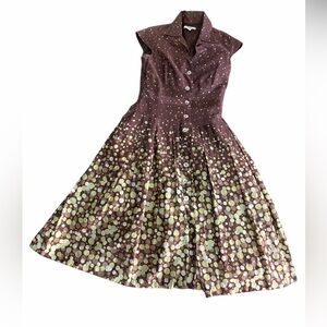 Brown maxi dress with polka dots snatched waist size 6